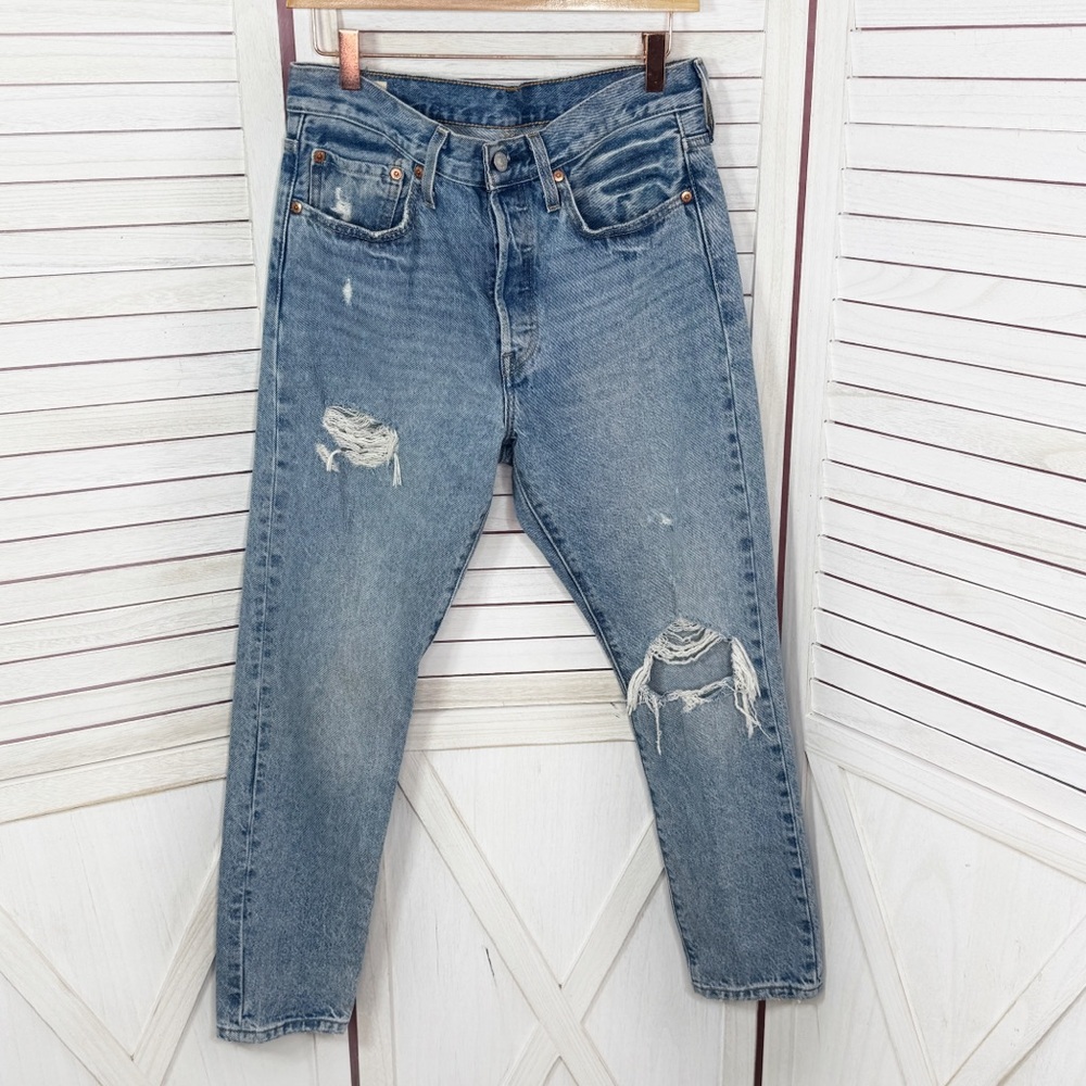 Levi's 501 Skinny Distressed Button‎ Fly Mom Jeans Women 28 x 28 Blue
